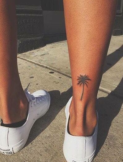 Tiny Tree Tattoo, Hanna Tattoo, Tree Tattoo Ankle, Palm Tree Tattoo Ankle, Tropical Tattoo, Palm Tattoos, Tree Tattoo Designs, Palm Tree Tattoo, Hawaiian Tattoo