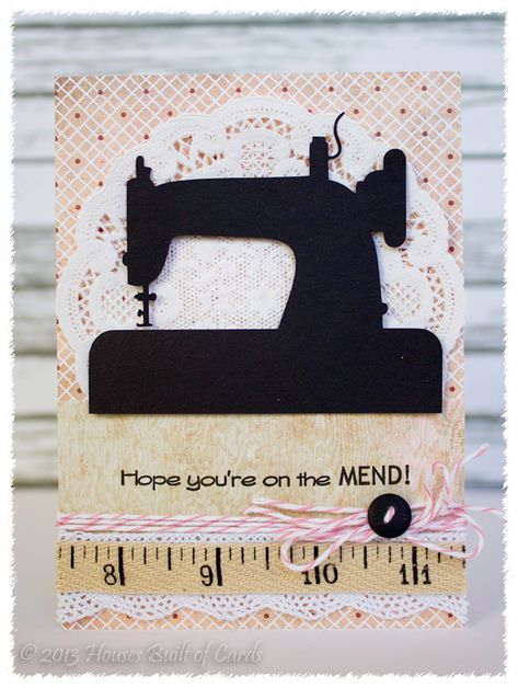 On The Mend Get Well, Diy Get Well Cards Handmade, Feel Better Cards, Homemade Greeting Cards, Vintage Singer, Sewing Cards, Card Sentiments, Cricut Cards, Making Greeting Cards