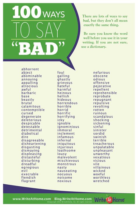 100 Ways to Say "Bad" Poster – WriteAtHome Posters Other Ways To Say, Words To Use, E Mc2, English Writing, Writing Resources, Teaching Writing, Writing Words, Writing Advice, Story Writing