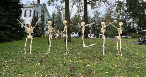 Skeleton Decorations Outdoor, Skeleton Poses, Funny Halloween Decorations, Halloween Skeleton Decorations, Halloween Outside, Skeleton Decorations, Halloween Yard Decorations, Scary Halloween Decorations, Fall Halloween Crafts