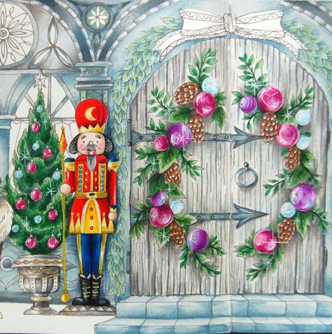 Elena Moskaleva’s Instagram post: “Work in progress in 'Romantic Country Second tale' ... and on my Youtube channel I started to post my annual series of videos about all my…” Eriy Romantic Country The Second Tale, Coloring Pages With Color Guide, Romantic Country The Second Tale, Romantic Country Coloring Book, Johanna Basford Christmas, Kanoko Egusa, Xmas Images, Christmas Shots, Hannah Karlzon