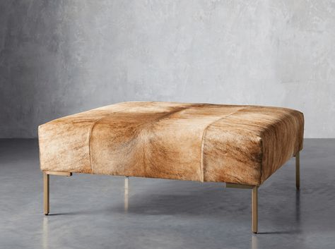 ? Arhaus Hide Ottoman, Cowhide Ottoman, Leather Storage Ottoman, Storage Entryway, Couch Upholstery, Entryway Benches, Square Pouf, Tufted Ottoman, Sophisticated Aesthetic