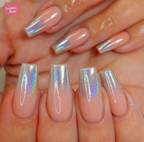 If you want to upgrade your look this season with chic and classy nude nail designs, then these stylish nail ideas are perfect for you! Silver Holographic Nails, Nude Nails Coffin, Cute Nude Nails, Nude Nails Acrylic, Nude Nail Art Designs, Long Nude Nails, Nails With Ombre, Pastel Nails Designs, Nude Nail