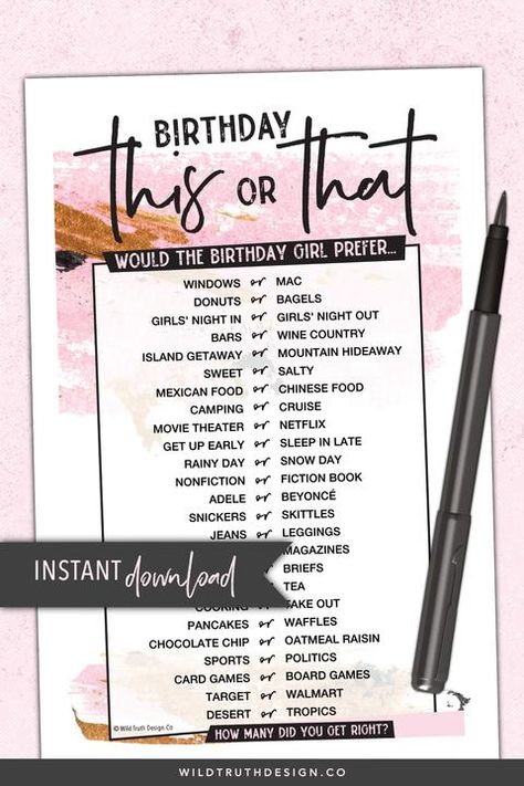 Birthday Quiz, Birthday Games For Adults, Dinner Party Games, Birthday Party Game, Woman Birthday Party, Birthday Party For Teens, Adult Party Games, Birthday Party Games, 25th Birthday