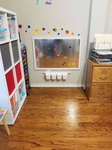 Easy & Cheap DIY Kid's Magnet Board + Kid's Craft Room Remodel! Magnet Board Playroom, Magnetic Board For Kids, Kids Decoration Ideas, Magnet Board Kids, Bday Decoration, Diy Magnet Board, Small Playroom, Magnet Boards, Kids Room Ideas