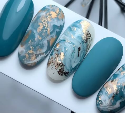 Boring Nails, Unghie Sfumate, Turquoise Nails, Marble Nail Designs, Art Deco Nails, Cute Nail Art Designs, Casual Nails, Almond Acrylic Nails, Pretty Nail Art