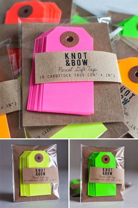 Love these gift tags! Knot Bow, Paper Lovers, Shipping Tags, Neon Wedding, Paper Tags, Craft Fairs, Gift Packaging, Paper Crafting, Diy Gift