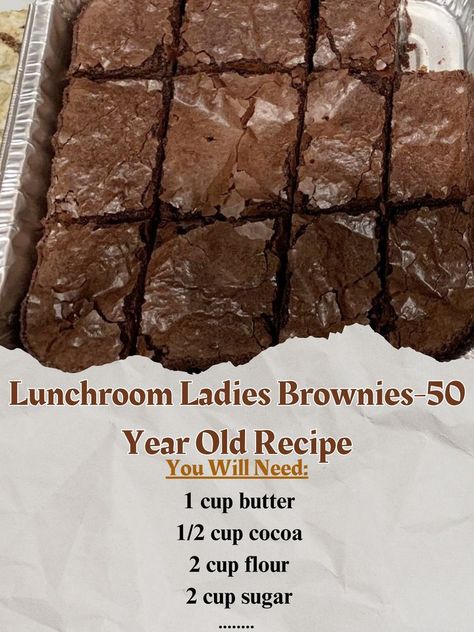 Lunch Lady Recipes, School Cafeteria Recipes Vintage, Lunchroom Ladies 50 Year Old Recipe, Lunch Lady Brownies, School Cafeteria Food, Moist Brownies, Cafeteria Food, Quick Dessert Recipes, School Cafeteria