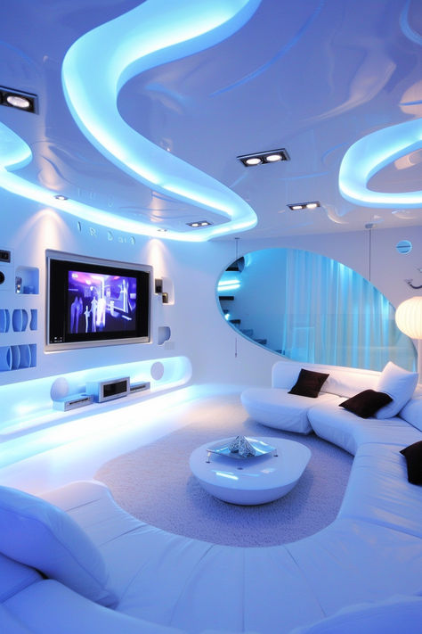 Living room home decor and furniture Cybercore Living Room, Cybercore Furniture, Loui Vuttion, Futuristic House Interior, Futuristic Home Interior, Futuristic Houses, Comfy Room, Futuristic Interior Design, Nice Rooms