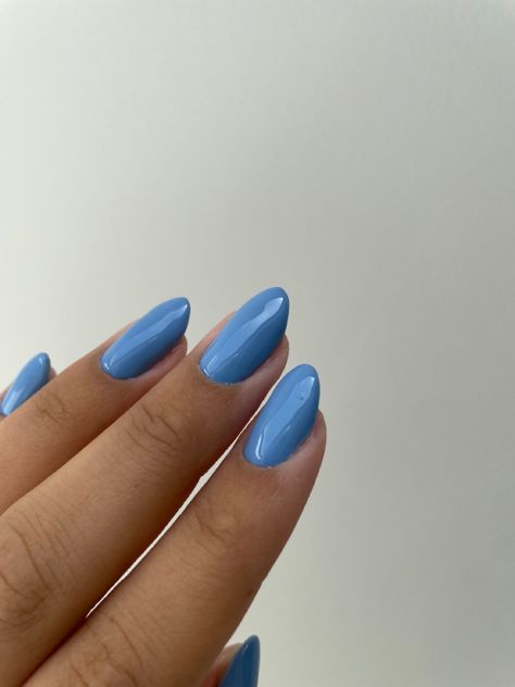 Light Blue Almond Shaped Nails, Pastel Blue Nails Almond, Plain Colour Nails, Pastel Blue Nails, Rounded Acrylic Nails, June Nails, Solid Color Nails, Girl Nails, Dye Hair