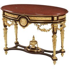 Ormolu Marble Top French Oval Centre Table Tuscan Coffee Table, Oval Centre Table, French Sofa Design, French Chateau Home, Retro Objects, Museum Artifacts, Gilded Furniture, Antique Vanity Set, Biedermeier Furniture