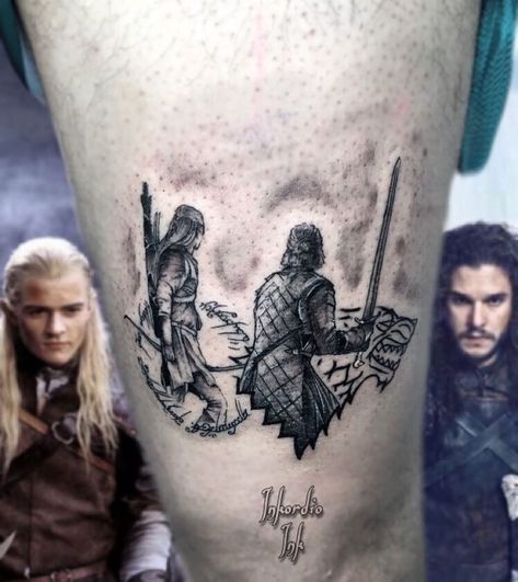 Legolas Tattoo Ideas, Got Tattoo Ideas, Iron Throne Tattoo, Jon Snow Tattoo, Legolas Tattoo, Game Of Thrones Tattoo Ideas, Game Of Theones, Tolkien Tattoo, Snow Tattoo