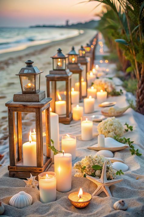 Soft glow of candles and lanterns on the beach. Transform your sandy nuptials into a coastal masterpiece with creative decor ideas that perfectly capture the essence of saying “I do” by the sea. Outdoor Wedding Decor, Wedding Venue Decorations, Beach Wedding Decorations, Outdoor Wedding Decorations, Wedding Decor Ideas, Creative Decor, By The Sea, Outdoor Wedding, Beach Wedding