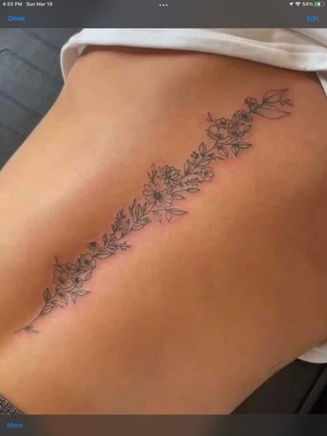 Snake Floral Spine Tattoo, Vines Spine Tattoos For Women, Spinal Flowers Tattoo, Sunflower Spinal Tattoo, October Spine Tattoo, Floral Spine Tattoo Stencil, Tulip Spine Tattoos For Women, Violet Spine Tattoo, Lily Spine Tattoos For Women