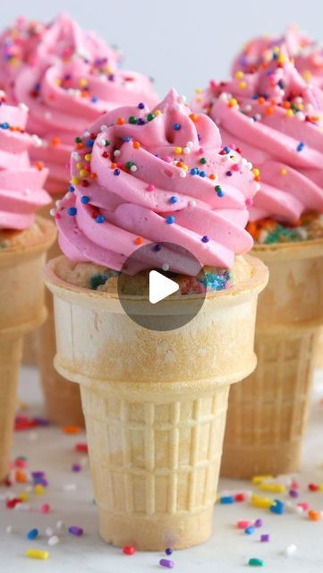 Courtney | Cake Me Home Tonight on Instagram: "My favorite treat from childhood. My mom made these for my 3rd birthday way back when, but with cake mix and canned frosting. These homemade ice cream cone cupcakes takes things to the next level! Comment CONE to have the recipe sent to your inbox! Recipe linked in my profile and on cakemehometonight.com! #icecreamcone #icecreamconecupcakes #cupcakes #birthdaycupcakes #nostalgic" Baking Cupcakes In Ice Cream Cones, Cake In Ice Cream Cones, Ice Cream Cone Cakes, Ice Cream Theme Cupcakes, Cupcakes In A Cone, Cupcake Cones Recipe, Ice Cream Cone Cupcake, Homemade Ice Cream Cone, Cake Cones