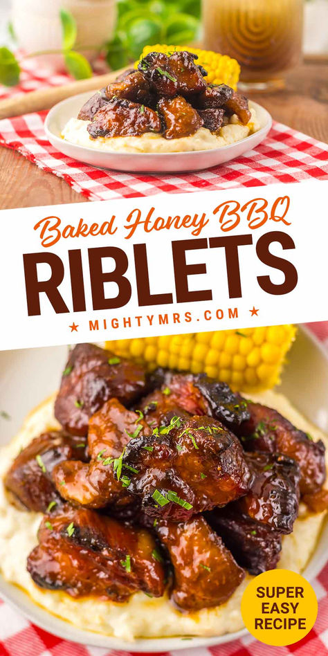 Honey Barbecue Riblets Riblets Recipe Oven, Boneless Bites, Pork Riblets Recipe, Oven Pork Ribs, Riblets Recipe, Pork Riblets, Boneless Pork Ribs, Sticky Sauce, Ribs In Oven