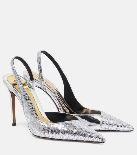 Sequined 105 slingback pumps in silver - Alexandre Vauthier | Mytheresa Silver Heels Closed Toe, Heels Closed Toe, Grey Pumps, Heeled Pumps, Silver Pumps, Gold Pumps, Alexandre Vauthier, Blue Pumps, Pink Pumps