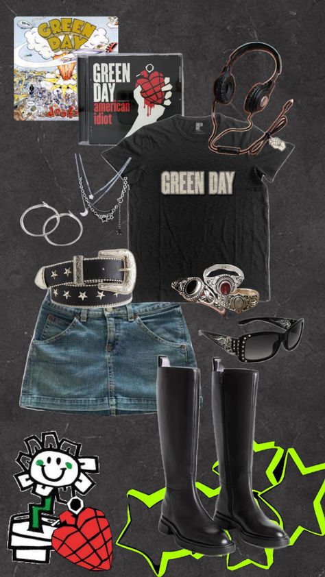 Green Day Inspired Outfits, Green Day Concert Outfit Ideas, Greenday Concert Outfits, Greyday Outfits, Grey Day Concert Outfit, Concert Outfits Rock, Green Day Concert Outfit, Green Day Outfit, Green Day Aesthetic