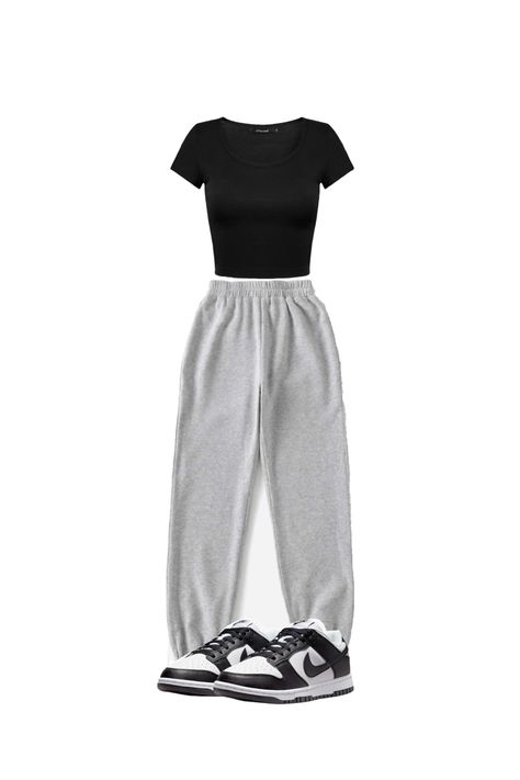 top - skims sweats - pacsun shoes - nike Nike Sweats Outfits Women, Outfits With Nike Sweatpants, Cargo Sweatpants Outfit, Outfit Ideas Sweatpants, Nike Sweats Outfit, Sweats Outfits, Casual School Outfit, Cute School Fits, Clothing Board