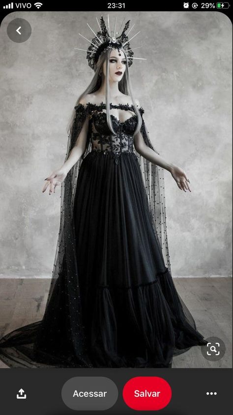 Evil Goddess Dress, Witch Goddess Costume, Goddess Of Darkness Costume, Queen Of The Underworld Costume, Queen Of Darkness Costume, Ethereal Dress Goddesses Dark, Evil Goddess Costume, Angelo Nero Halloween, Dark Fae Cosplay