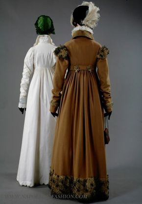 Cotton pelisse and wool redingote coat: Alexandrine-and-Aglae from the Napoleon & Empire Exhibit 1840 Dress, 1820 Fashion, Regency Era Fashion, 19th Century Clothing, 1800s Fashion, Regency Dress, Regency Fashion, 19th Century Fashion, Period Outfit