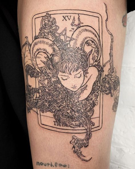 Kat 👽 Noir (she/they) on Instagram: “Takato Yamamoto Devil tarot, can’t wait to add some #katnoir originals next to this, get ready for Magician and Chariot ✨🃏🃏🃏✨ . . . . .…” Takato Yamamoto Tattoo, The Devil Tarot Card Art, The Devil Tarot Tattoo, Alive Tattoo, Takato Yamamoto, Devil Tarot Card, Tarot Tattoo, Tarot Card Tattoo, Goth Tattoo