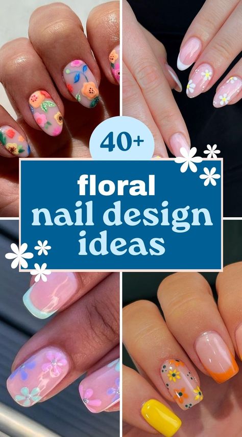 summer nail design ideas Short Gel Nails Floral, May Flowers Nail Designs, Spring Nail Short Nails, Floral Nail Designs Square, Short Nail Ideas Flowers, Floral Spring Nails Short, Cute Spring Nails Flowers, Gel Nail Spring Designs, Flowered Nails Designs