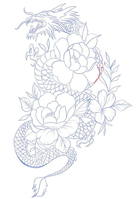 Dragon Tattoo With Flowers, Dragon Tattoo Outline, Arm Tattoos Lettering, Dragon Tattoo Stencil, Chest Tattoo Stencils, Black Dragon Tattoo, Sagittarius Tattoo Designs, Egyptian Tattoo Sleeve, Japanese Dragon Tattoo