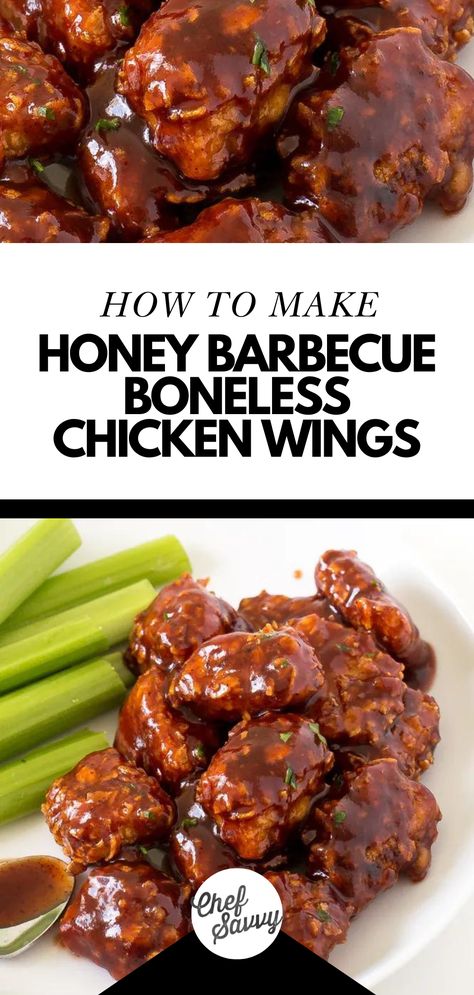 Boneless Wings Crockpot, Applebees Honey Bbq Boneless Wings, Party Wings Recipe, Boneless Wings Recipe, Boneless Chicken Wings Recipe, Boneless Wing Recipes, Bbq Wings Recipe, Wings Recipe Baked, Honey Bbq Wings