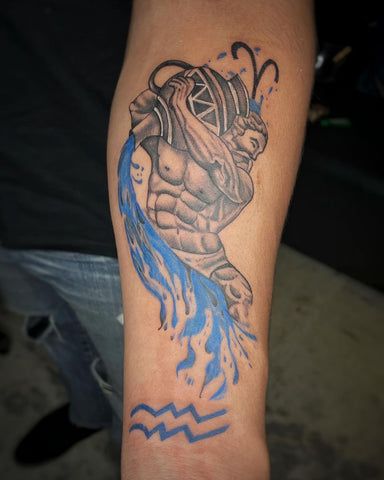 Aquarius Tattoo for Men Aquarius Tattoo Men Zodiac, Pisces Tattoo Designs Men, Aquarius Tattoo Men, Zodiac Sign Tattoo, Pisces Tattoo, Sign Tattoo, Aquarius Tattoo, Pisces Tattoos, Zodiac Sign Tattoos