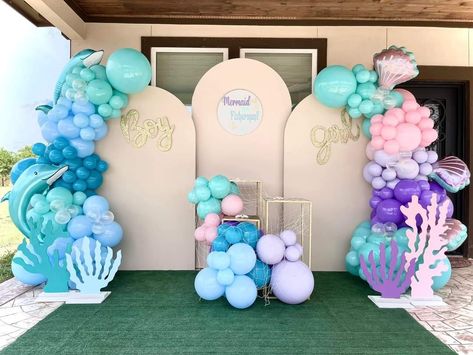 Gender Reveal Ideas Ocean Theme, Sea Theme Gender Reveal, Gender Reveal Ocean Theme, Under The Sea Gender Reveal Ideas, Ocean Gender Reveal, Under The Sea Gender Reveal, Sea Gender Reveal, Mermaid Gender Reveal, Ocean Baby Shower Theme