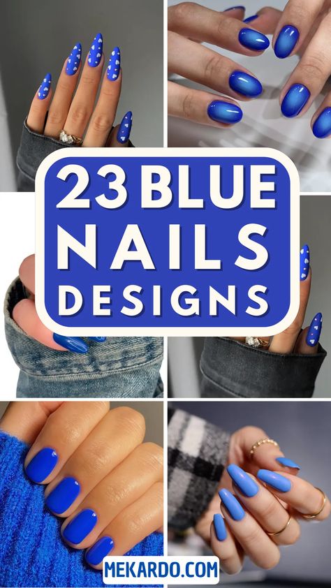 Simple and elegant to dramatic and arresting manicure designs may be created with blue, a highly versatile color. Whether you're looking for something for a Gel Nail Blue Designs, Bold Blue Nails, Jean Blue Nails, Labor Day Nail Ideas, Funky Blue Nails, Blue Dipped Nails, Short Gel Nails Blue, Blue Nail Designs 2024, Stylish Nails Blue