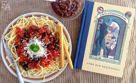 40+ perfectly nerdy recipes inspired by books, television, and movies. Recipes for everything from 'Game of Thrones' and 'The Walking Dead' to 'Star Wars' and the Marvel Cinematic Universe! Puttanesca Recipe, Unfortunate Events Books, Pasta Puttanesca, Geek Food, Italian Sauce, Lemony Snicket, Unfortunate Events, A Series Of Unfortunate Events, Inspired Recipes