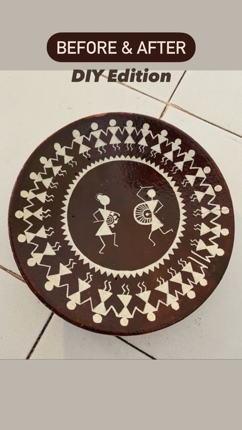 Hand painted terracotta plate - Warli art Warli Art On Plate, Adiwasi Art, Teracota Art, Terracotta Plate Painting, Varli Painting Art, Terracotta Painting, Terracotta Plate, Warli Paintings, Worli Painting