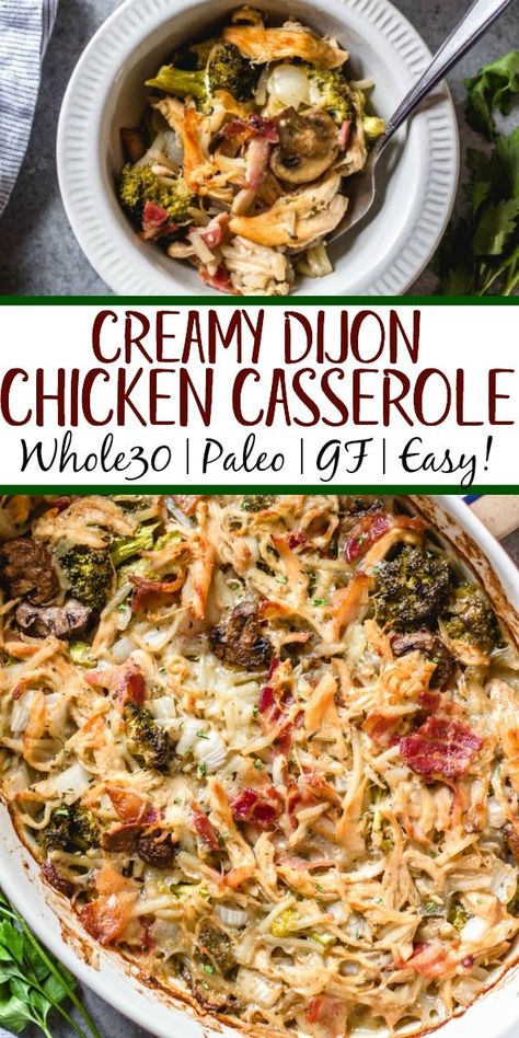 Creamy Dijon Chicken, Whole 30 Chicken, Whole 30 Chicken Recipes, Paleo Casserole, Creamy Dijon, Dijon Chicken, Whole30 Dinners, Shredded Chicken Recipes, Healthy Casseroles