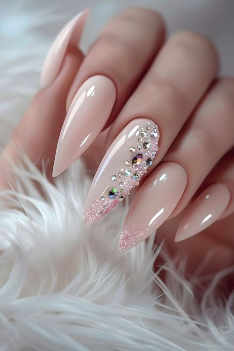 Wedding Guest Acrylic Nails, White Tip Almond Nails, Wedding Nails For Bride Square, Wedding Nails With Pearls, Long Wedding Nails, Y2k Nails Design, Unique Wedding Nails, Wedding Nails Long, Wedding Nails Acrylic