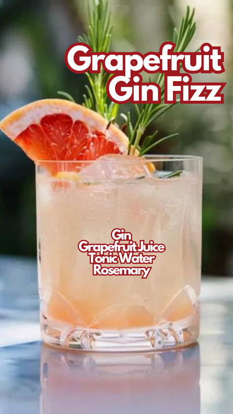 Grapefruit Gin Fizz Grapefruit Gin Fizz, Keto Alcoholic Beverages, Grapefruit Gin Cocktail, Grapefruit Cocktail Recipes, Vodka Gummy Bears, Rosemary Cocktail, Cocktail Cards, Water Cocktails, Garnish Ideas