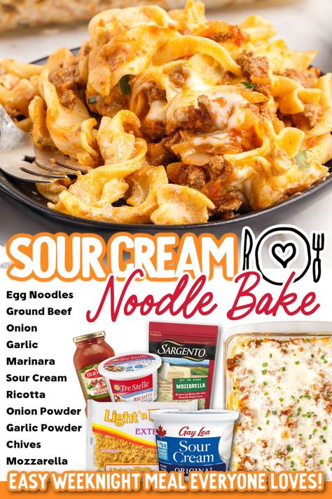 Sour Cream Pasta, Noodles Ground Beef, Cheap Casserole Recipes, Sour Cream Noodle Bake, Noodle Bake, Seasoned Ground Beef, Creamed Beef, Cream Pasta, Sour Cream Recipes