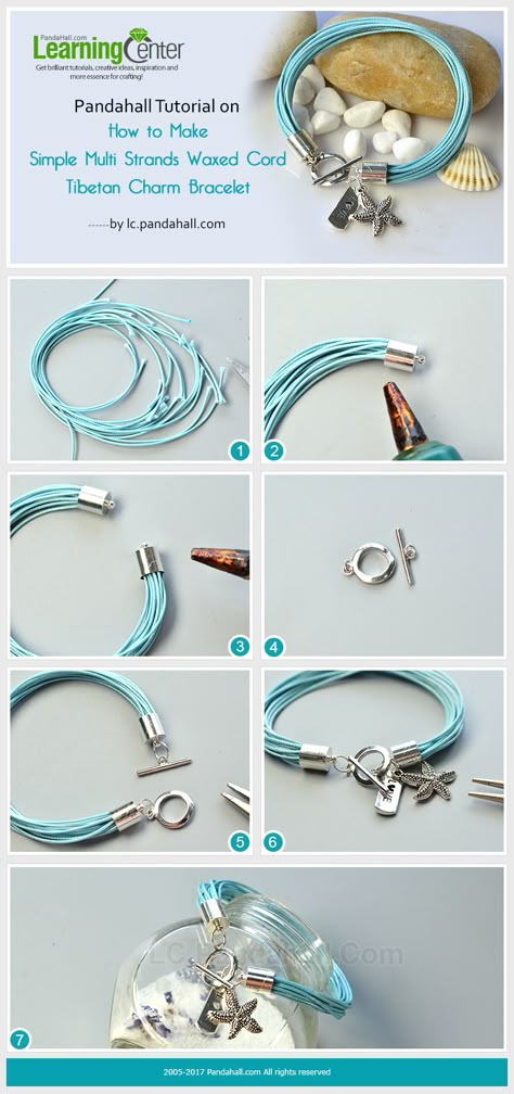 Pandahall Tutorial on How to Make Simple Multi Strands Waxed Cord Tibetan Charm Bracelet Cord Bracelet Diy, Bracelets With Charms, Wax Cord Bracelet, Making Bracelets With Beads, Leather Jewelry Diy, Making Bracelets, Cord Jewelry, Diy Charm Bracelet, Diy Bracelet Designs