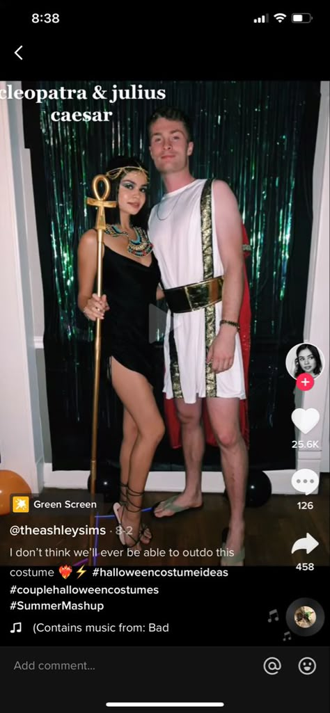 Cleopatra Julius Caesar Costume, Cleopatra And King Tut Costume, Kleopatra Costume Halloween, Cleopatra Couples Costume, Cleopatra And Cesar Costume, Cleopatra And Ceasar Costumes, Cleopatra And Marc Anthony Costume, Gladiator Couple Costume, Cleopatra Halloween Costume Couple