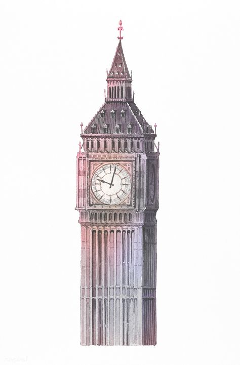 The Big Ben painted by watercolor | free image by rawpixel.com Big Ben Illustration, Big Ben Drawing, British Cookies, London Drawing, London Big Ben, London Illustration, London Painting, London Cityscape, Big Ben Clock