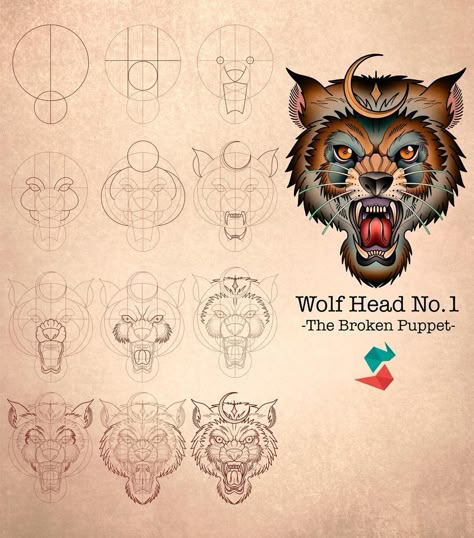 How to Draw a Wolf Head from my New Procreate set with @tattoospaceco Are you an aspiring tattooist/apprentice? Do you want to learn the… | Instagram How To Draw Traditional Tattoos Step By Step, How To Draw Traditional Tattoos, How To Draw A Wolf, Traditional Tattoo Tutorial, Neotrad Tattoos, Draw A Wolf, Bear Face Drawing, Neo Traditional Art, Shape Composition