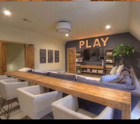 Small Theatre Room Ideas, Bonus Room Design, Living Room Home Theater, Kids Basement Ideas, Hangout Room, Basement Remodel Diy, Basement Playroom, Modern Basement, Basement Inspiration