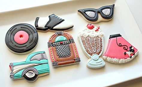 images of baking themed cookies | What terrifically cute 1950s themed decorated cookies, #cookies # ... 50s Theme Parties, Sock Hop Party, Sock Hop, Deco Originale, Creative Cookies, Cookie Inspiration, Iced Cookies, Cute Cookies, Cookie Art