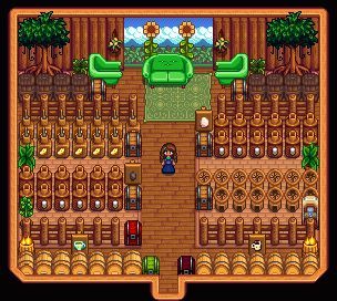 Stardew Valley Tea Room, Shed Design Stardew Valley, Stardew Valley Room Design, Stardew Valley Room Ideas, Stardew Guide, Stardew Design, Stardew Ideas, Stardew Farm, Stardew Farms