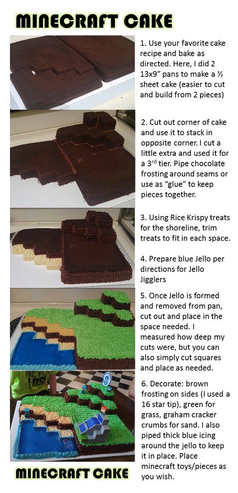 Minecraft Cake! Super easy! Minecraft Diy Cake Ideas, Minecraft Cake Decorations, Minecraft Grass Block Cake, Minecraft Diy Cake, Minecraft Charcuterie Board, Minecraft Wolf Cake, Minecraft Birthday Cake Buttercream, Minecraft Party Foods, Homemade Minecraft Cake