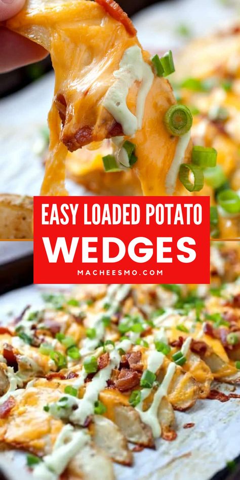 Cheesy Wedges, Loaded Wedges, Potato Wedges Meal Ideas, Potato Apps, Loaded Baked Potato Wedges, Easy Potato Wedges, Loaded Potato Wedges Baked, Loaded Potato Nachos, Loaded Potato Wedges