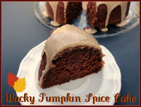 Wacky Pumpkin Spice Cake - no milk, butter or eggs! Crazy Cake Recipes, Wacky Cake Recipe, Spice Cake Recipe, Wacky Cake, Vegan Pumpkin Spice, Spice Cake Recipes, Gf Breakfast, Eggless Desserts, Pumpkin Spice Cake