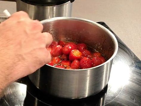 hen pressing on the strawberry, it should feel soft without disintegrating. Strawberry Confit Recipe, Confit Strawberries, Confit Strawberry, Strawberry Confit, Strawberry Glaze Recipe, Ganache Recipes, Candied Strawberries, Confit Recipes, Illustrated Recipe