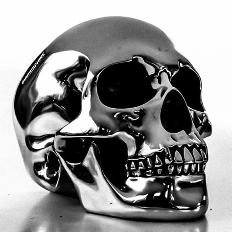 Chrome Skull Tattoo, Chrome Reference, Chrome Drawing, Chrome Skull, Animation Blender, Realistic Skull, Skull Reference, Realistic Sketch, Life Drawing Reference